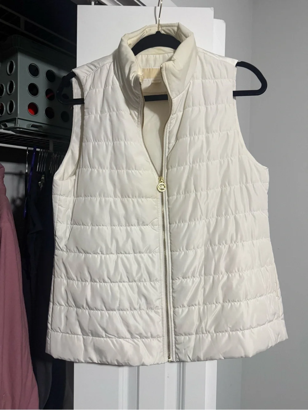 Women's Michael Kors Cream Quilted Puffer Vest - Sleeveless Zip Front